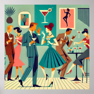 Mid Century Modern Party Martini Dance Poster