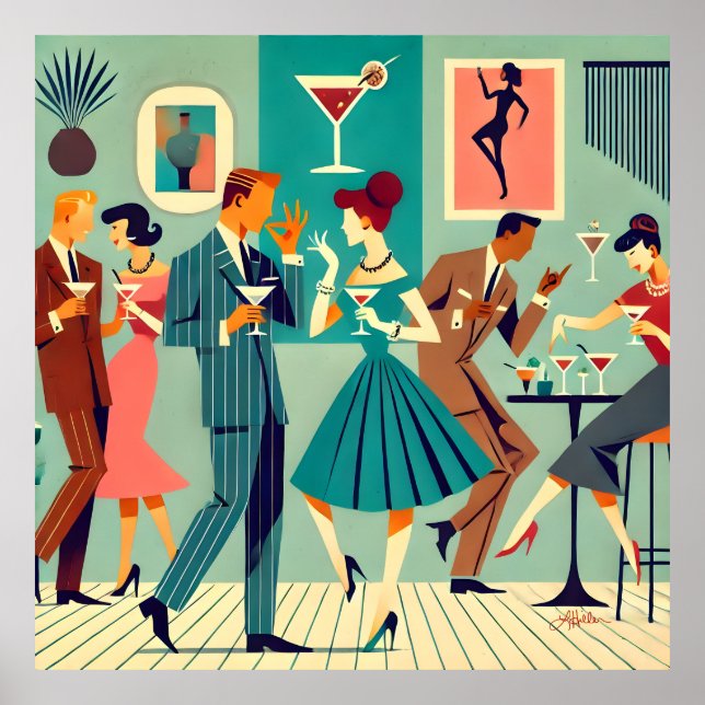 Mid Century Modern Party Martini Dance Poster (Framsidan)