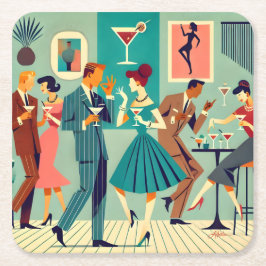 Mid Century Modern Party Martini Dance Underlägg Papper Kvadrat
