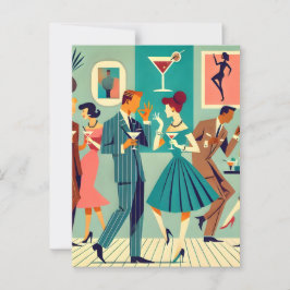 Mid Century Modern Party Martini Dance Vykort