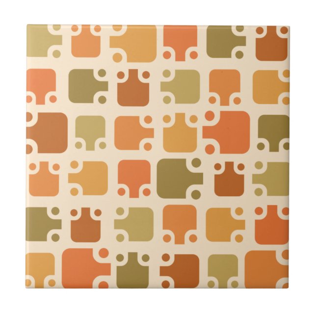 Mid Century Modern Pattern Ochre Kakelplatta (Framsidan)