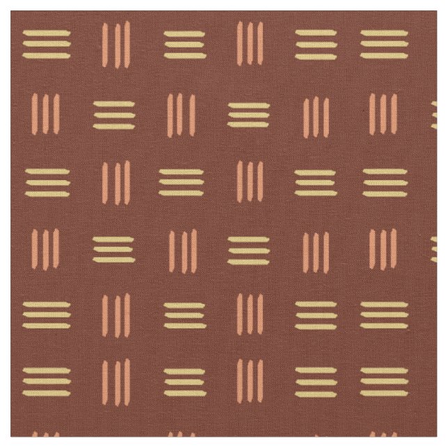 Mid Century Modern Patterned Linjer (Mahogany) Tyg (Närbild)