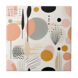 Mid Century Modern Peach Guld Abstrakt Kakelplatta