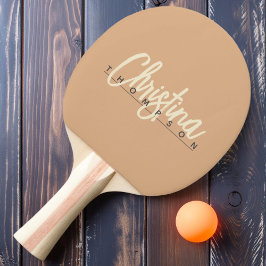 Mid-Century Modern Persikokys Målad Namn Pingisracket