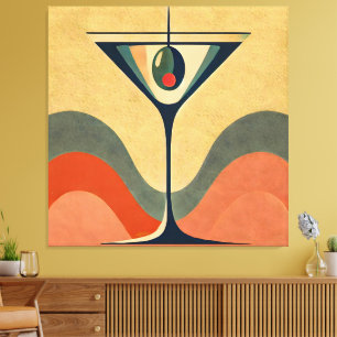 Mid Century Modern "pimento oliv martini våg" Canvastryck