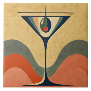 Mid Century Modern "pimento oliv martini våg" Kakelplatta