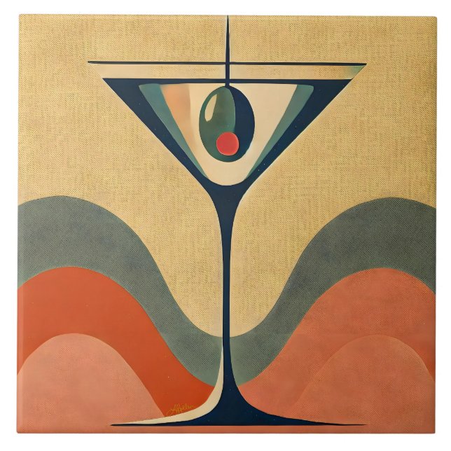 Mid Century Modern "pimento oliv martini våg" Kakelplatta (Framsidan)