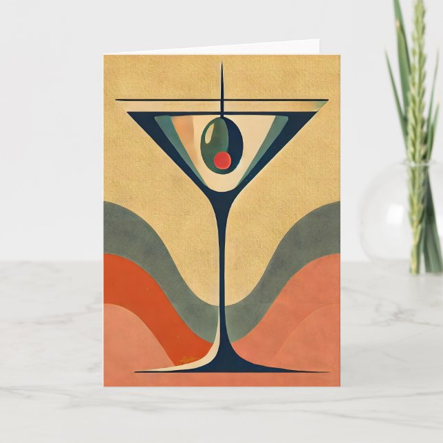 Mid Century Modern "pimento oliv martini våg" Kort (Framsida)