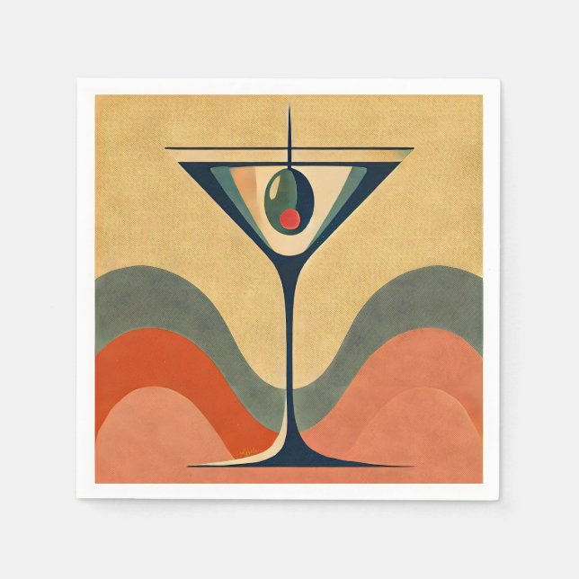 Mid Century Modern "pimento oliv martini våg" Pappersservett (Framsidan)