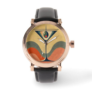 Mid Century Modern "pimento olivmartini wave" Armbandsur