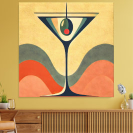 Mid Century Modern "pimento olivmartini wave" Canvastryck