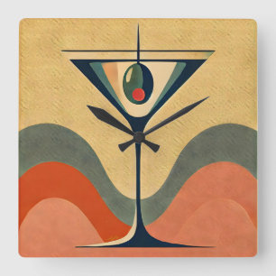 Mid Century Modern "pimento olivmartini wave" Fyrkantig Klocka