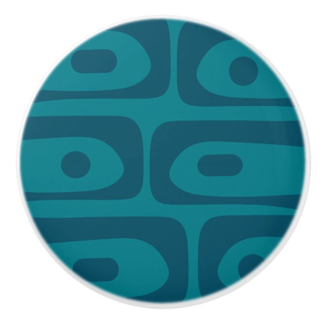Mid Century Modern Piquet Abstrakt Mönster Teal Knopp (Framsidan)