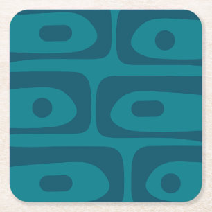 Mid Century Modern Piquet Abstrakt Mönster Teal Underlägg Papper Kvadrat