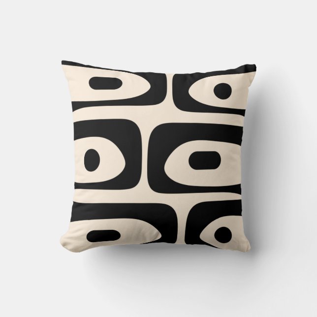 Mid Century Modern Piquet Mönster Black and Cream Kudde (Framsida)