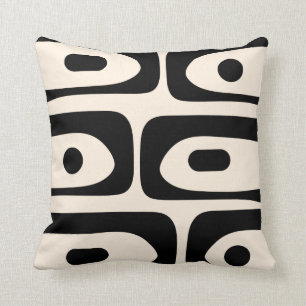 Mid Century Modern Piquet Mönster Black and Cream Kudde