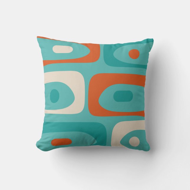 Mid-century Modern Piquet-mönster Teal Orange Kudde (Framsida)