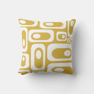 Mid Century Modern Pod Mönster Mustard and White Kudde