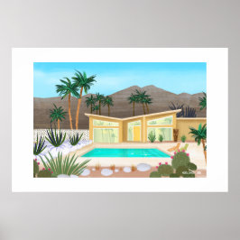 Mid Century Modern Poolhus Stor Tryck