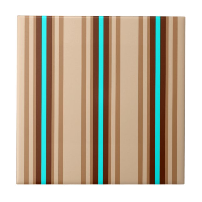 Mid-Century Modern Rand, Tan. Brown och Aqua Kakelplatta (Framsidan)