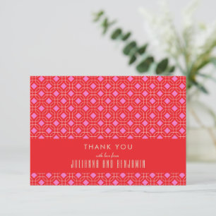 Mid Century Modern Red and Rosa Geometric Bröllop Tack Kort