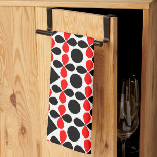 Mid Century Modern Red Black Geometric Mönster Kökshandduk