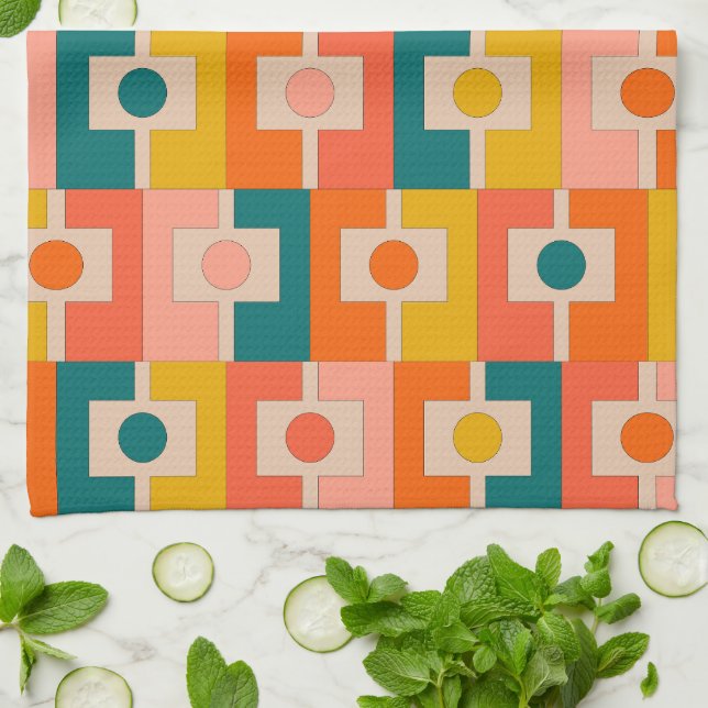 Mid Century Modern Rektangel Geometric Mönster Kökshandduk (Vikta)