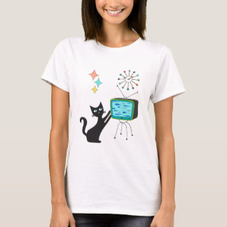Mid Century Modern Retro Atomic Funny Cat med Fis T Shirt