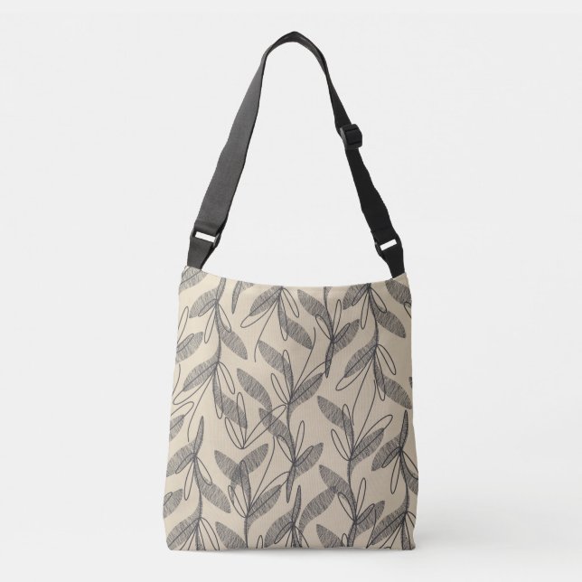 Mid Century Modern Retro Botanical Grått Beige Axelväska (Framsida)
