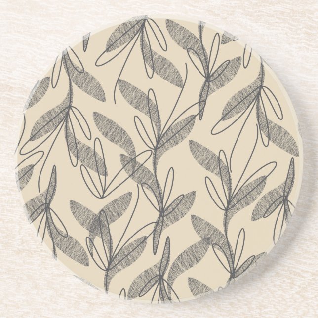 Mid Century Modern Retro Botanical Grått Beige Underlägg (Framsidan)