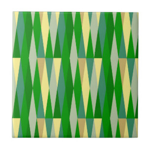 Mid Century Modern Retro Diamant Grön Gul Kakelplatta