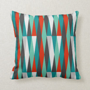 Mid Century Modern Retro Diamant Teal Aqua Röd Kudde