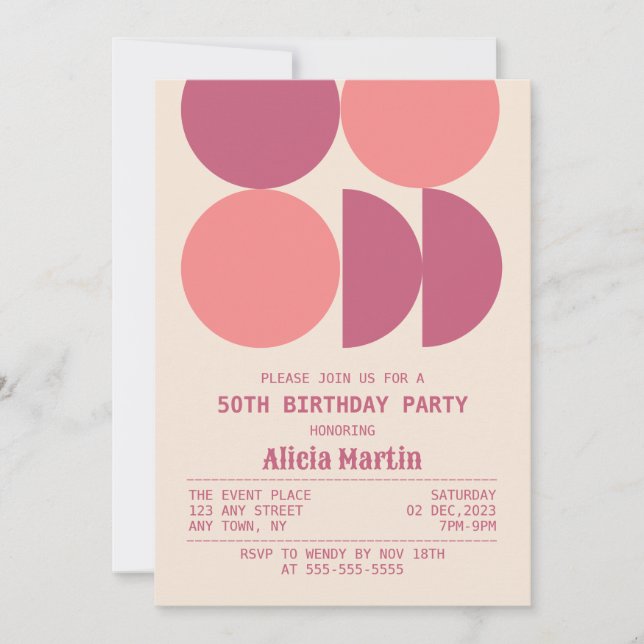 Mid Century Modern Retro Geometric Beige Birthday Inbjudningar (Framsida)