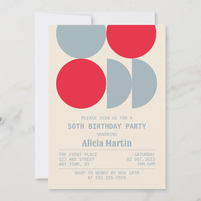 Mid Century Modern Retro Geometric Birthday Inbjudningar (Framsida)