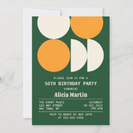Mid Century Modern Retro Geometric Grönt Birthday Inbjudningar