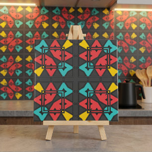 Mid Century Modern Retro Geometrisk Turkos Röd Kakelplatta
