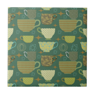 Mid Century Modern Retro Grönt Tekopp Kakelplatta