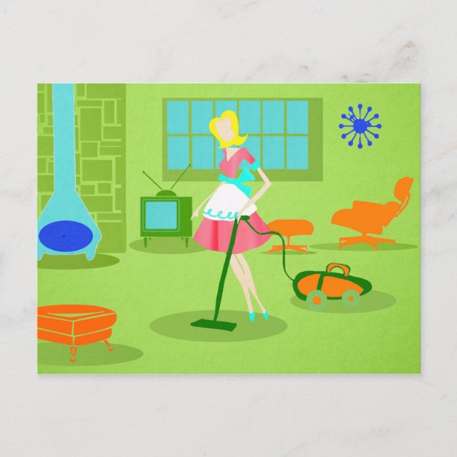 Mid Century Modern Retro Housefru Postcard Vykort (Framsida)
