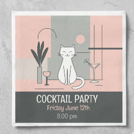 Mid Century Modern Retro Katt Cocktailfest Pappersservett