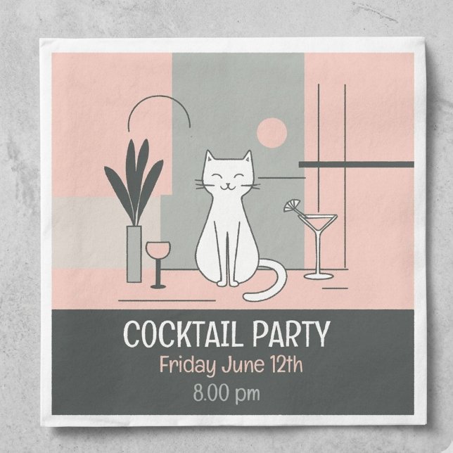 Mid Century Modern Retro Katt Cocktailfest Pappersservett (Skapare uppladdad)