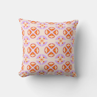Mid Century Modern Retro Orange och Lavendel Blomm Kudde