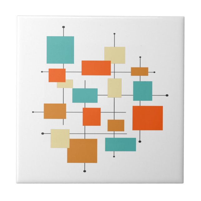 Mid Century Modern Retro Orange Turcos Squares Kakelplatta (Framsidan)