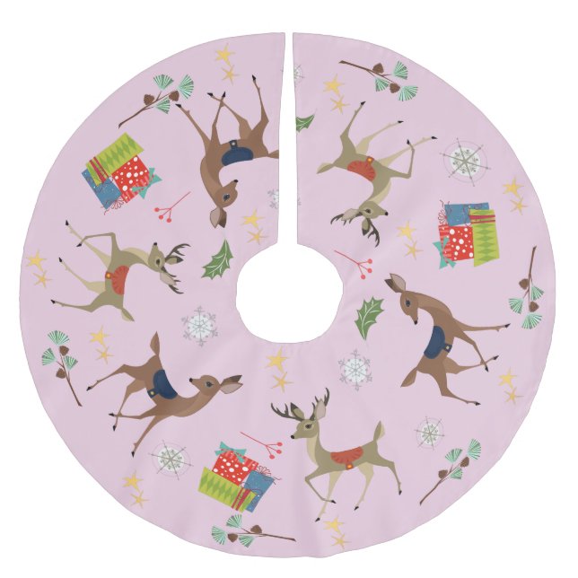 Mid Century Modern | Retro Rosa Julpresent Julgransmatta Borstad Polyester (Framsidan)