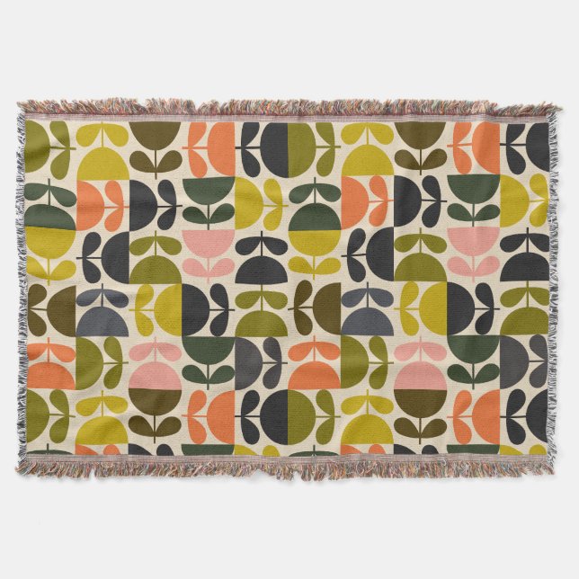 Mid‑century modern- Retro Scandinavian Flowers  Filt (Framsidan)