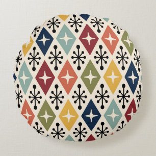 Mid Century Modern Retro Starburst Mönster Rund Kudde