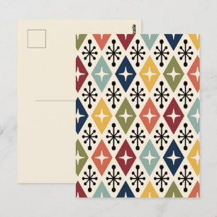 Mid Century Modern Retro Starburst Mönster Vykort