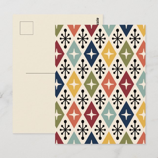 Mid Century Modern Retro Starburst Mönster Vykort (Fram/baksida)