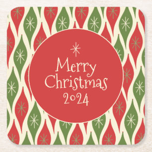 Mid Century Modern Retro Vintage God Jul Underlägg Papper Kvadrat