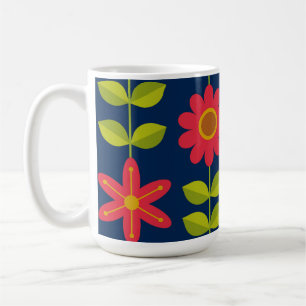 Mid Century Modern röda blommor med blad Kaffemugg