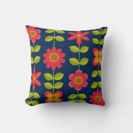 Mid Century Modern röda blommor med blad Kudde